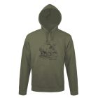 Kapucnis pulóver (vaddisznó mintával) 50% pamut 50% poliészter, military green, 3XL