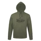 Kapucnis pulóver (ponty mintával) 50% pamut 50% poliészter, military green, XL
