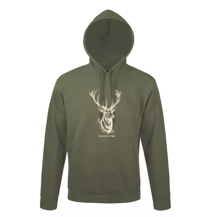 Kapucnis pulóver (szarvas mintával) 50% pamut 50% poliészter, military green, S