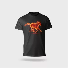   Póló kereknyakú Lángoló mintával, 100% pamut 190g/m2, fekete, 2XL