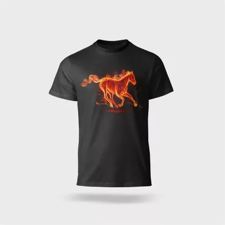 Póló kereknyakú Lángoló mintával, 100% pamut 190g/m2, fekete, 5XL