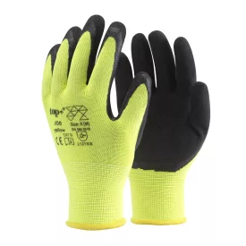   Védőkesztyű latex mártott poliészter lélegző TOP JOB, fekete/sárga, XXL