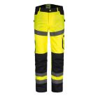 Munkanadrág derekas jólláthatósági, 65% poliészter, 35% pamut, fényvisszaverő csíkok, multifunkciós zsebek, fluosárga, S