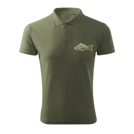 Vadász póló (ponty hímzéssel) galléros TOP, khaki, L