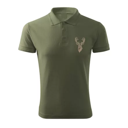 Vadász póló (szarvas hímzéssel) galléros TOP, khaki, L