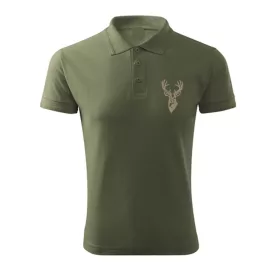 Vadász póló (szarvas hímzéssel) galléros TOP, khaki, S