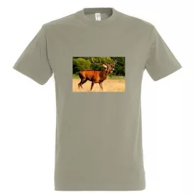   Póló (szarvas fotóval) kereknyakú (100%pamut 190gr/m2) TOP, khaki, XL