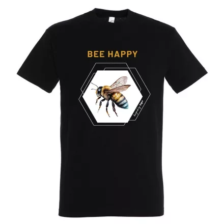 Póló (méhecske mintával Bee Happy) kereknyakú TOP, deep black, L