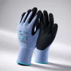 Védőkesztyű TOP RCL001 PE+spandex, habosított érdesített latex mártás, kék/fekete, 10
