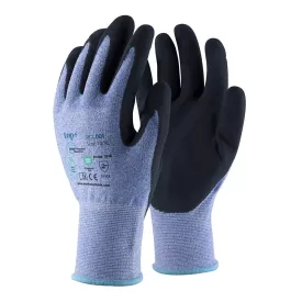   Védőkesztyű TOP RCL001 PE+spandex, habosított érdesített latex mártás, kék/fekete, 8