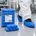 Cipővédő TOP SANISHOE gumírozott CPE, kék, 100db/csomag