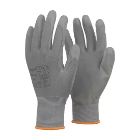   Védőkesztyű PU mártott nylon gumirozott mandzsetta TOP SMOKY+, szürke, L