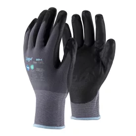   Védőkesztyű TOP SNS-A, nylon és spandex alapanyag, nitril hab mártott, szürke/fekete, 10