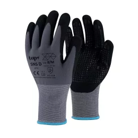   Kesztyű nylon, homokszemcsés nitrilhabba mártott, tenyér pontozással TOP SNS-D, fekete/szürke, 7