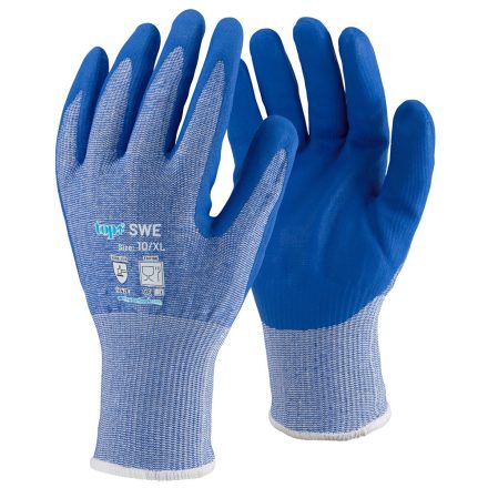 TOP SWE vágásbiztos védőkesztyű, nitril mikrohabos tenyér, kék, 10