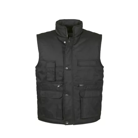TOP VEST BASIC bélelt mellény, 80% poliészter, 20% pamut, multifunkciós zsebek, fekete, S