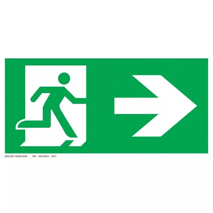 Menekülési út - jobbra, ajtó a bal oldalon UV tábla