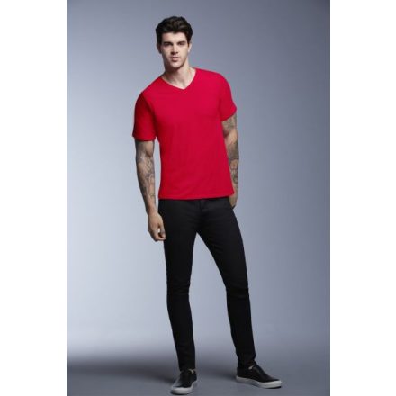 ANVIL ADULT V-NECK (AN362) nyári rövid ujjú férfi póló, V-nyakú oldalvarrott testhez álló, 100% Pamut