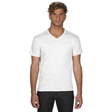 ANVIL ADULT V-NECK (AN362) nyári rövid ujjú férfi póló, V-nyakú oldalvarrott testhez álló, Fehér/White színben,  méret: S, méret: S, szín: Fehér/White