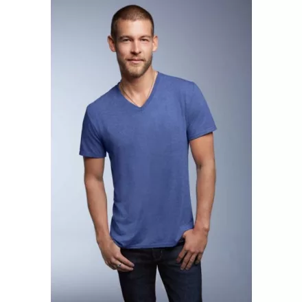 ANVIL (AN6752) nyári rövid ujjú férfi póló fésült pamut/poliészter pamut V nyakú oldalvarrott, Fésült Pamut
