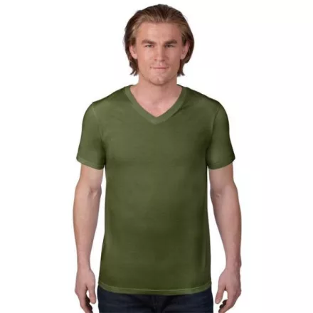 an982cig-s, ANVIL (AN982) nyári rövid ujjú férfi póló 100%pamt/fésült pamut V nyakú, Zöld/City