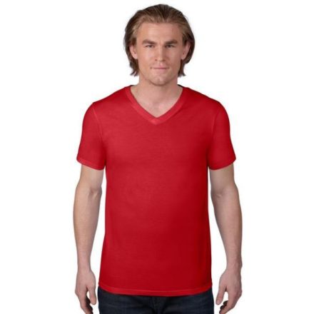 an982re-m, ANVIL (AN982) nyári rövid ujjú férfi póló 100%pamt/fésült pamut V nyakú, Piros/Red