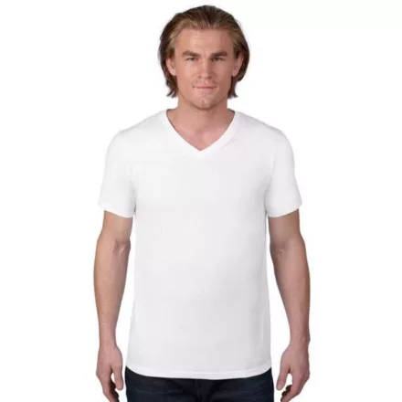 an982wh-s, ANVIL (AN982) nyári rövid ujjú férfi póló 100%pamt/fésült pamut V nyakú, Fehér/White