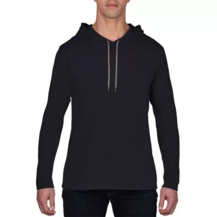 an987bl-dg-s, ANVIL (AN987) nyári hosszú ujjú póló,/fésült pamut kapucnis,