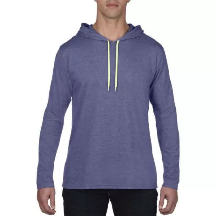 an987hb-ny-m, ANVIL (AN987) nyári hosszú ujjú póló,/fésült pamut kapucnis, Hanga kék/neon