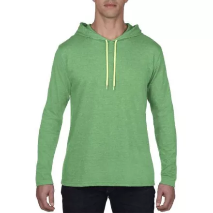 an987hgn-ny-s, ANVIL (AN987) nyári hosszú ujjú póló,/fésült pamut kapucnis, Hanga zöld/ neon