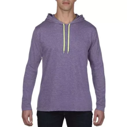 an987hpu-ny-s, ANVIL (AN987) nyári hosszú ujjú póló,/fésült pamut kapucnis, Hanga lila/neon
