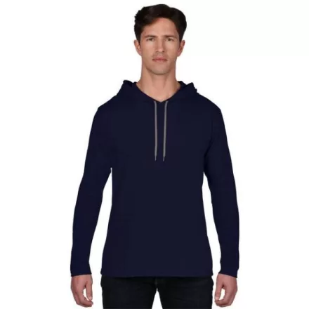 an987nv-dg-s, ANVIL (AN987) nyári hosszú ujjú póló,/fésült pamut kapucnis, Sötétkék/sötét