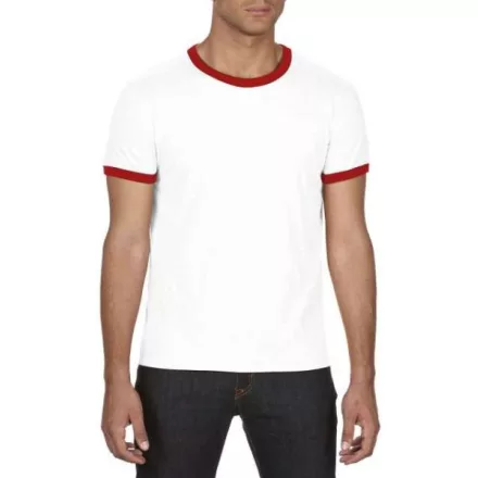 an988wh-re-s, ANVIL (AN988) nyári rövid ujjú póló,/fésült pamut környakas, Fehér/piros/White/Red