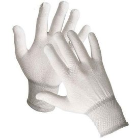   BOOBY Zsugorított nylonból készült, fehér varratmentes kötött munkavédelmi kesztyű rugalmas mandzsettával.