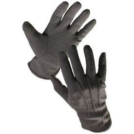   BUSTARD Kötött pamutkelméből varrt, mandzsetta nélküli munkavédelmi kesztyű PVC-vel pontozott tenyérrel és ujjakkal, rugalmas szalaggal a csukló felső részén.