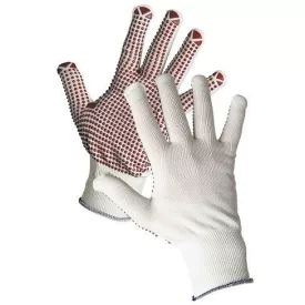   GANNET Kötött, varratmentes nylon munkavédelmi kesztyű PVC-vel pontozott tenyérrel és ujjakkal
