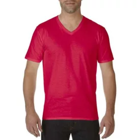   gi41V00re-2xl, GILDAN (GI41V00) nyári rövid ujjú férfi póló, V nyakú oldalvarrott, Piros/Red