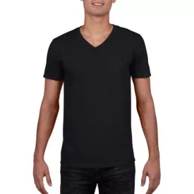   gi64V00bl-2xl, GILDAN (GI64V00) nyári rövid ujjú férfi póló, V nyakú, Fekete/Black színben,