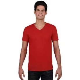   gi64V00re-2xl, GILDAN (GI64V00) nyári rövid ujjú férfi póló, V nyakú, Piros/Red színben,  méret: