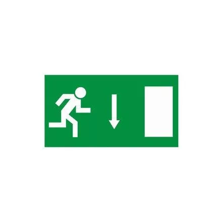 Menekülési útvonal lefele mutató nyíllal, öntapadós matrica