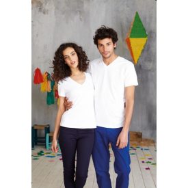   KARIBAN CALYPSO MEN'S SHORT SLEEVE (KA353) nyári rövid ujjú férfi póló pamut/elasztán V nyakú oldalvarrott testhez álló, Pamut/Elasztán