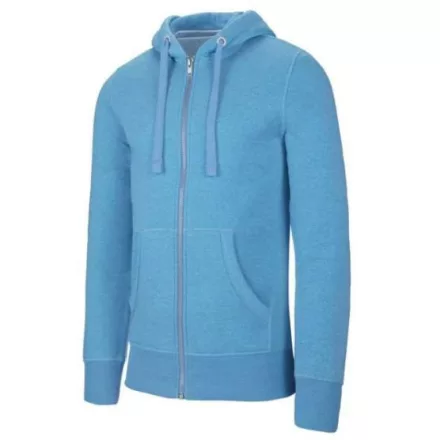 MELANGE FULL ZIP HOODED (KA460) férfi pulóver poliészter/pamut zsebes végig zipzáras kapucnis, Hanga trópusi kék/Tropical Blue Heather színben,  méret: S, méret: S, szín: Hanga trópusi kék/Tropical Blue Heather