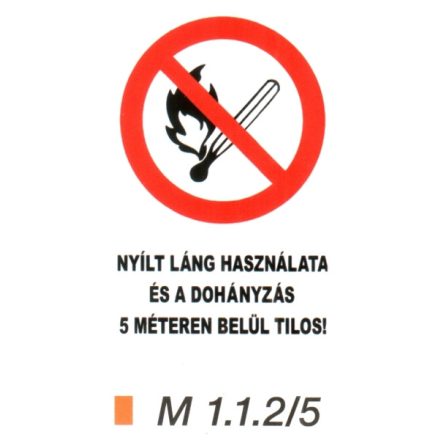 Nyílt láng használata és a dohányzás 5 méteren belül tilos! m 1.1.2/5