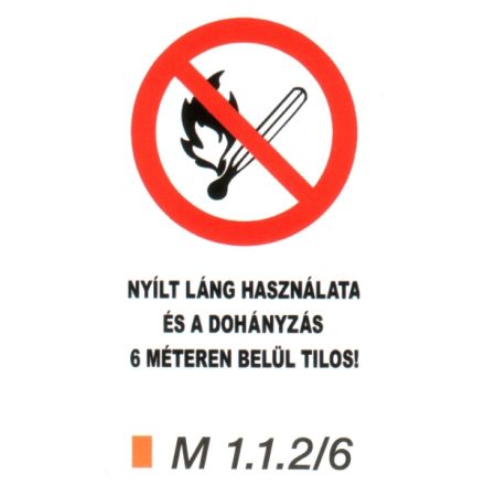 Nyílt láng használata és a dohányzás 6 méteren belül tilos! m 1.1.2/6