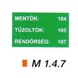 Mentők: 104; Tűzoltók: 105; Rendőrség: 107  m 1.4.7