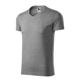   mlf_1461213 Slim Fit V-neck póló férfi sötétszürke melírozott S