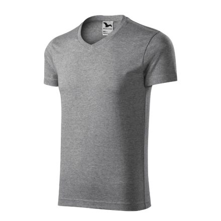 mlf_1461213 Slim Fit V-neck póló férfi sötétszürke melírozott S