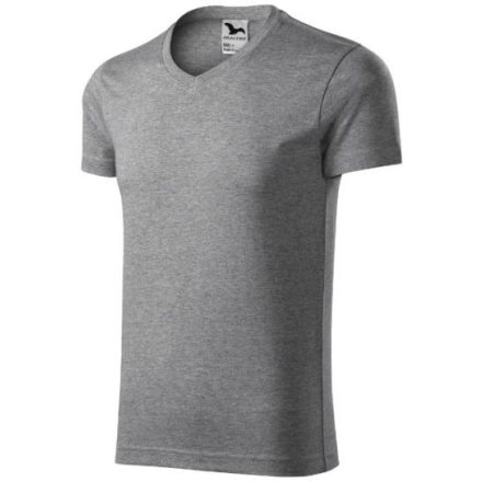 mlf_1461218 Slim Fit V-neck póló férfi sötétszürke melírozott 3XL