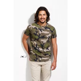   SOL'S CAMO (SO01188) nyári rövid ujjú terepmintás férfi póló, oldalvarrott testhez álló, 100% Pamut