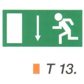 Menekülési út a lépcsőn lefelé, ajtó balra t 13
